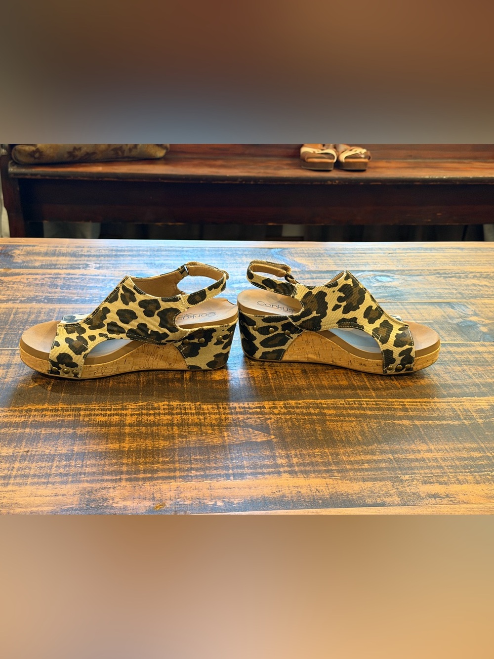 Corkys Leopard-Print Slingback Wedges in Beige and Black - Picture 2 of 9